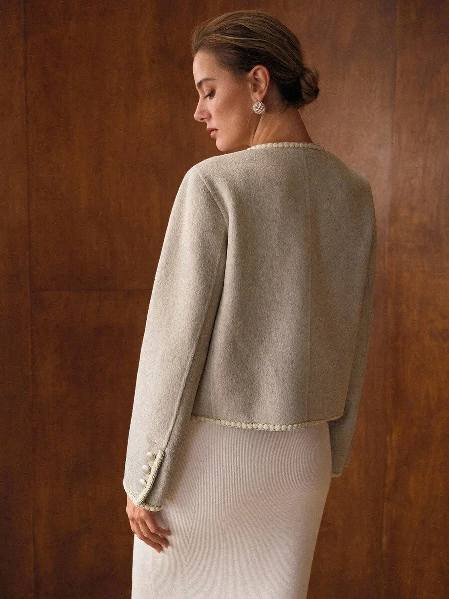 PREMIUM WOOL CONTRAST TAPE TRIM PATCH POCKET OVERCOAT