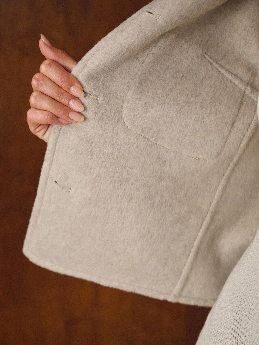 PREMIUM WOOL CONTRAST TAPE TRIM PATCH POCKET OVERCOAT