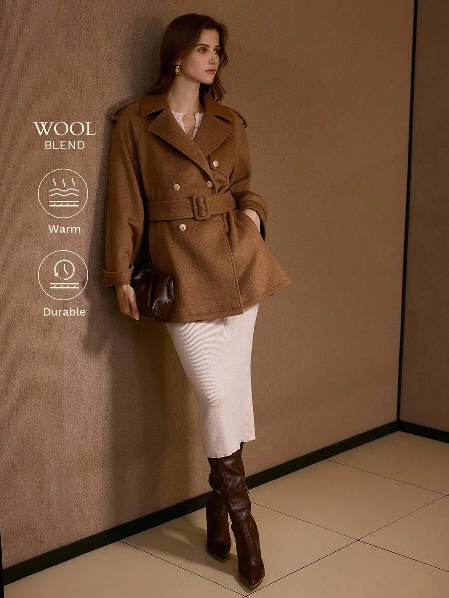 PREMIUM WOOL DOUBLE BREASTED BELTED OVERCOAT FALL WINTER