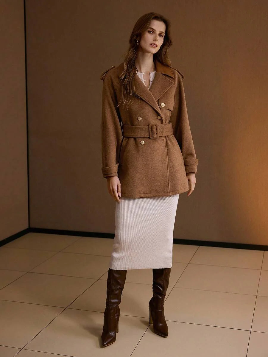 PREMIUM WOOL DOUBLE BREASTED BELTED OVERCOAT FALL WINTER