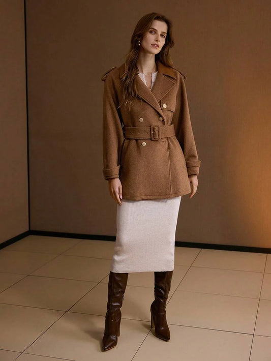 PREMIUM WOOL DOUBLE BREASTED BELTED OVERCOAT FALL WINTER