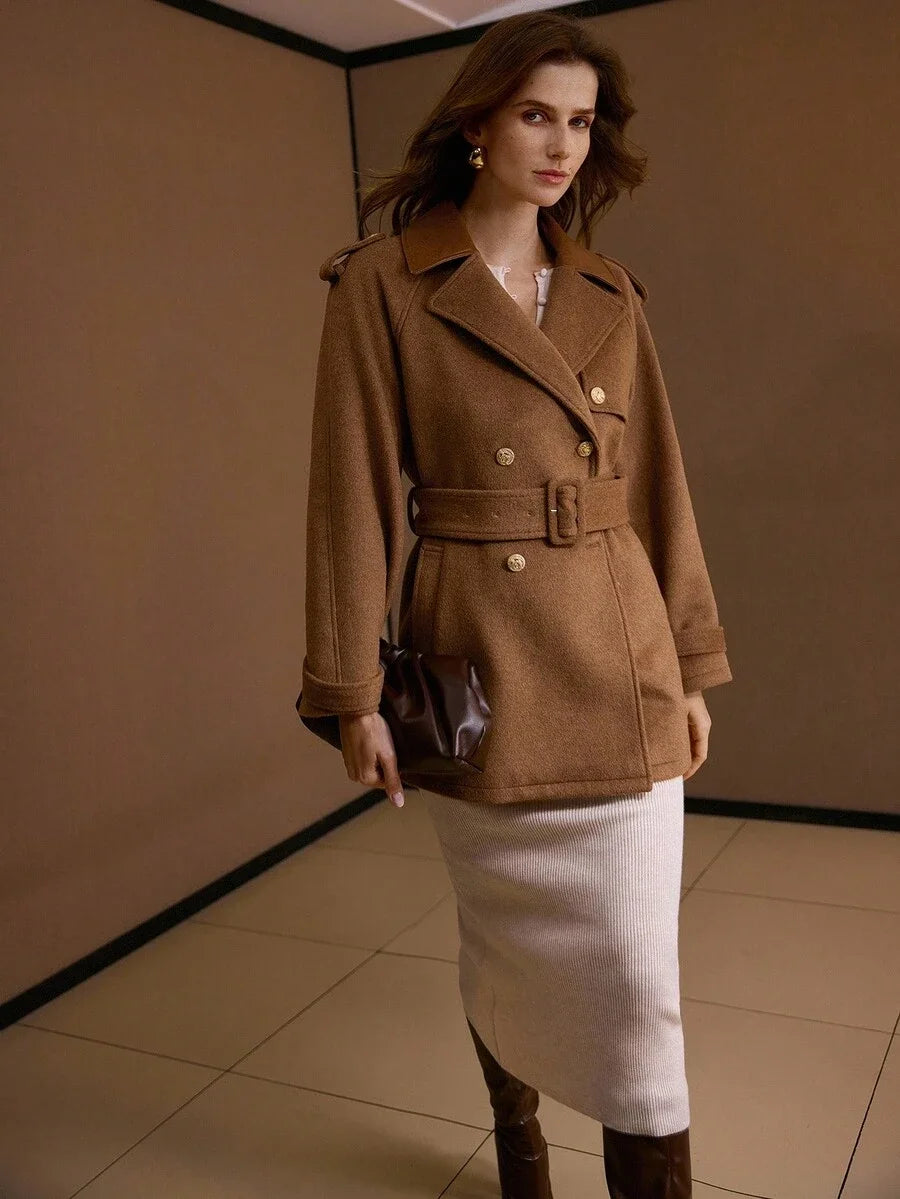 PREMIUM WOOL DOUBLE BREASTED BELTED OVERCOAT FALL WINTER