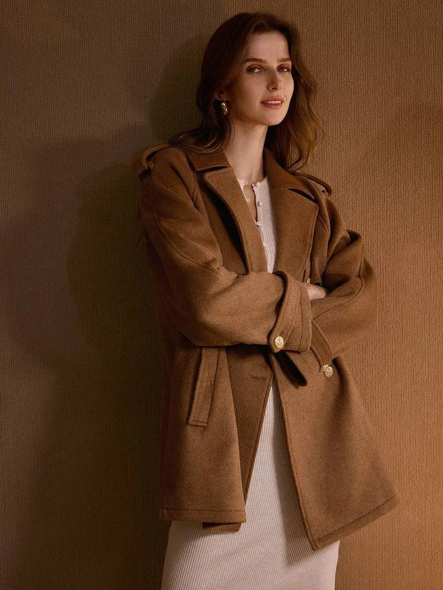 PREMIUM WOOL DOUBLE BREASTED BELTED OVERCOAT FALL WINTER