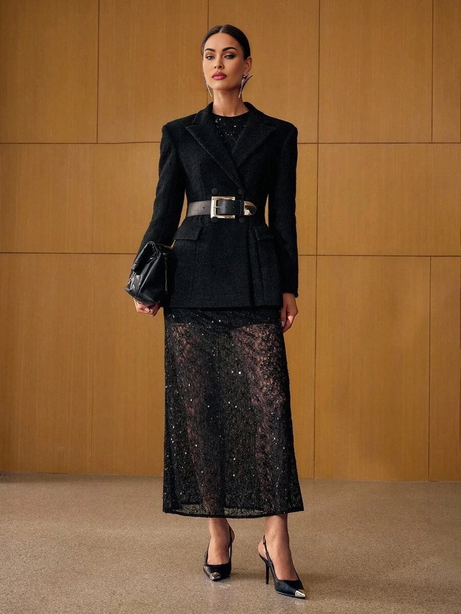 PREMIUM WOOL DOUBLE BREASTED BLAZER WITHOUT BELT