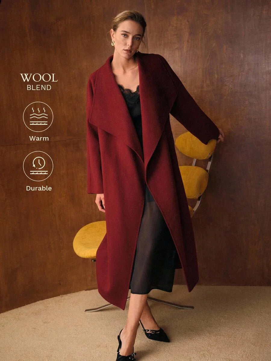 PREMIUM WOOL ELEGANT CHIC OVERSIZED COLLAR BELTED LOOSE LONG BLEND COAT AUTUMNWINTER