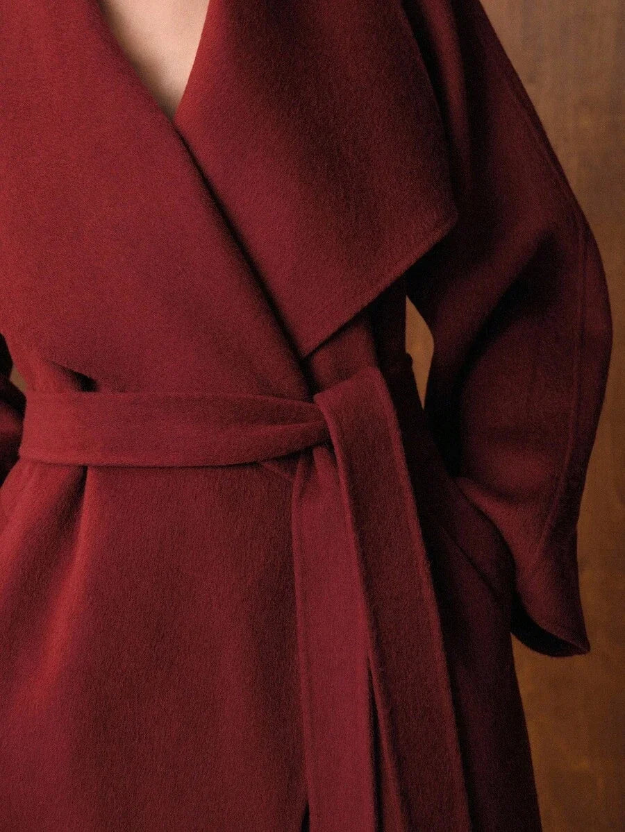 PREMIUM WOOL ELEGANT CHIC OVERSIZED COLLAR BELTED LOOSE LONG BLEND COAT AUTUMNWINTER