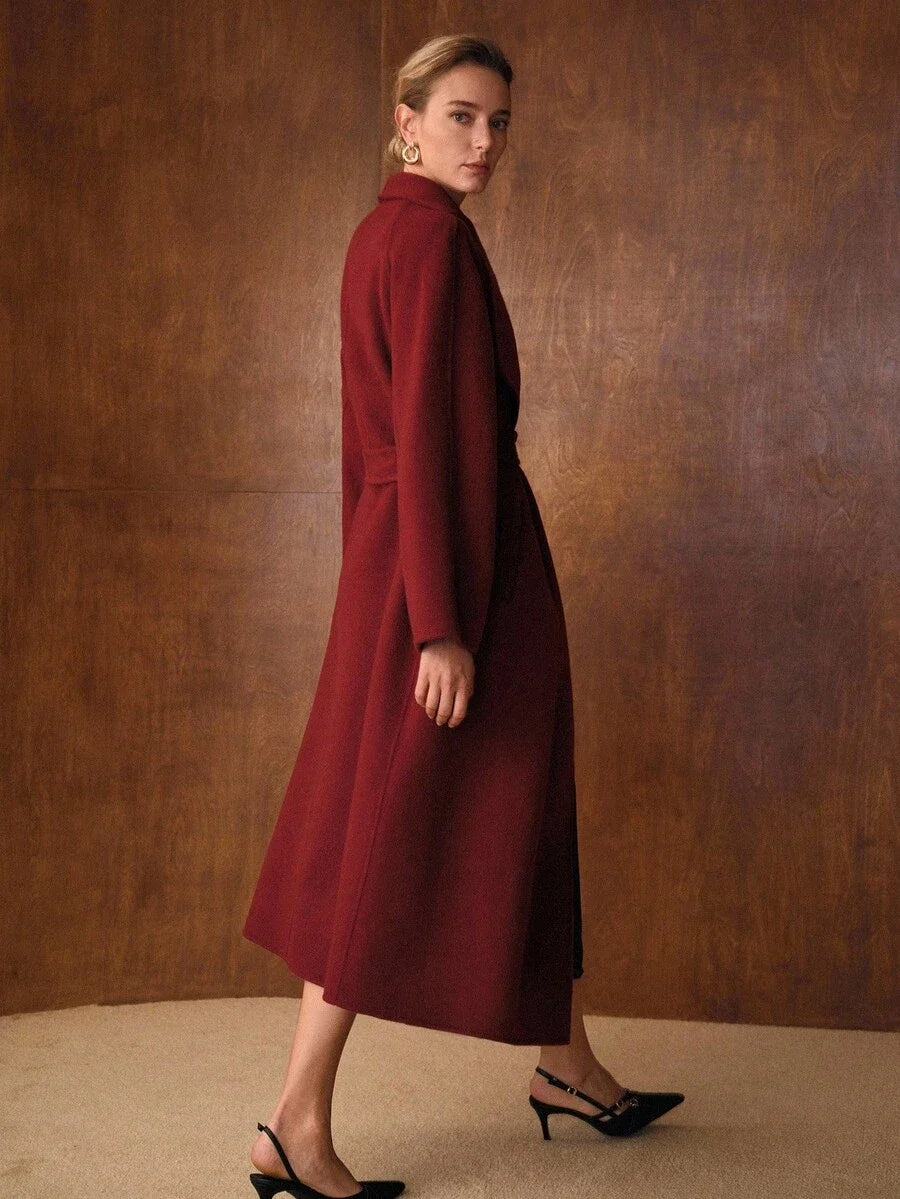 PREMIUM WOOL ELEGANT CHIC OVERSIZED COLLAR BELTED LOOSE LONG BLEND COAT AUTUMNWINTER