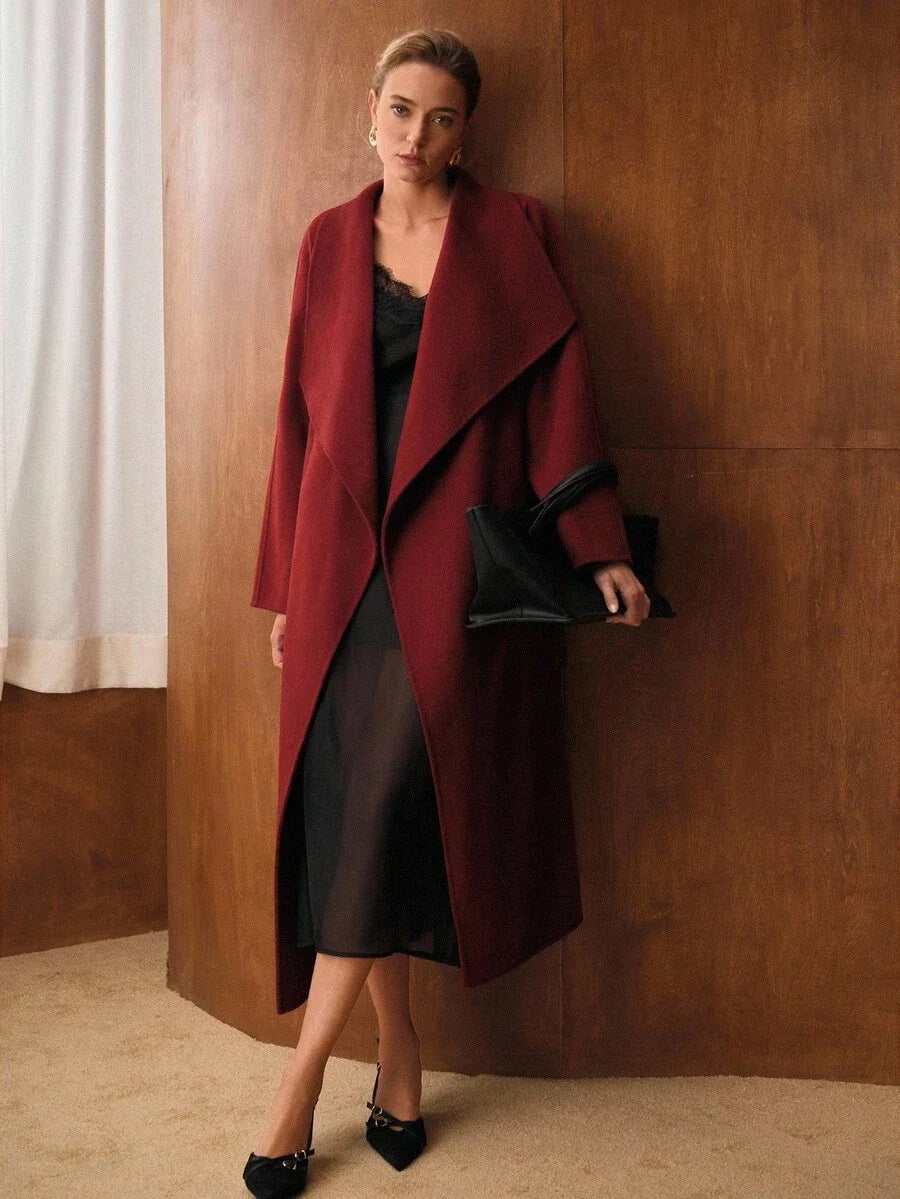 PREMIUM WOOL ELEGANT CHIC OVERSIZED COLLAR BELTED LOOSE LONG BLEND COAT AUTUMNWINTER