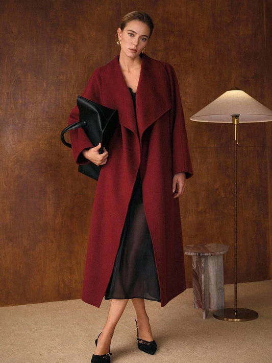 PREMIUM WOOL ELEGANT CHIC OVERSIZED COLLAR BELTED LOOSE LONG BLEND COAT AUTUMNWINTER
