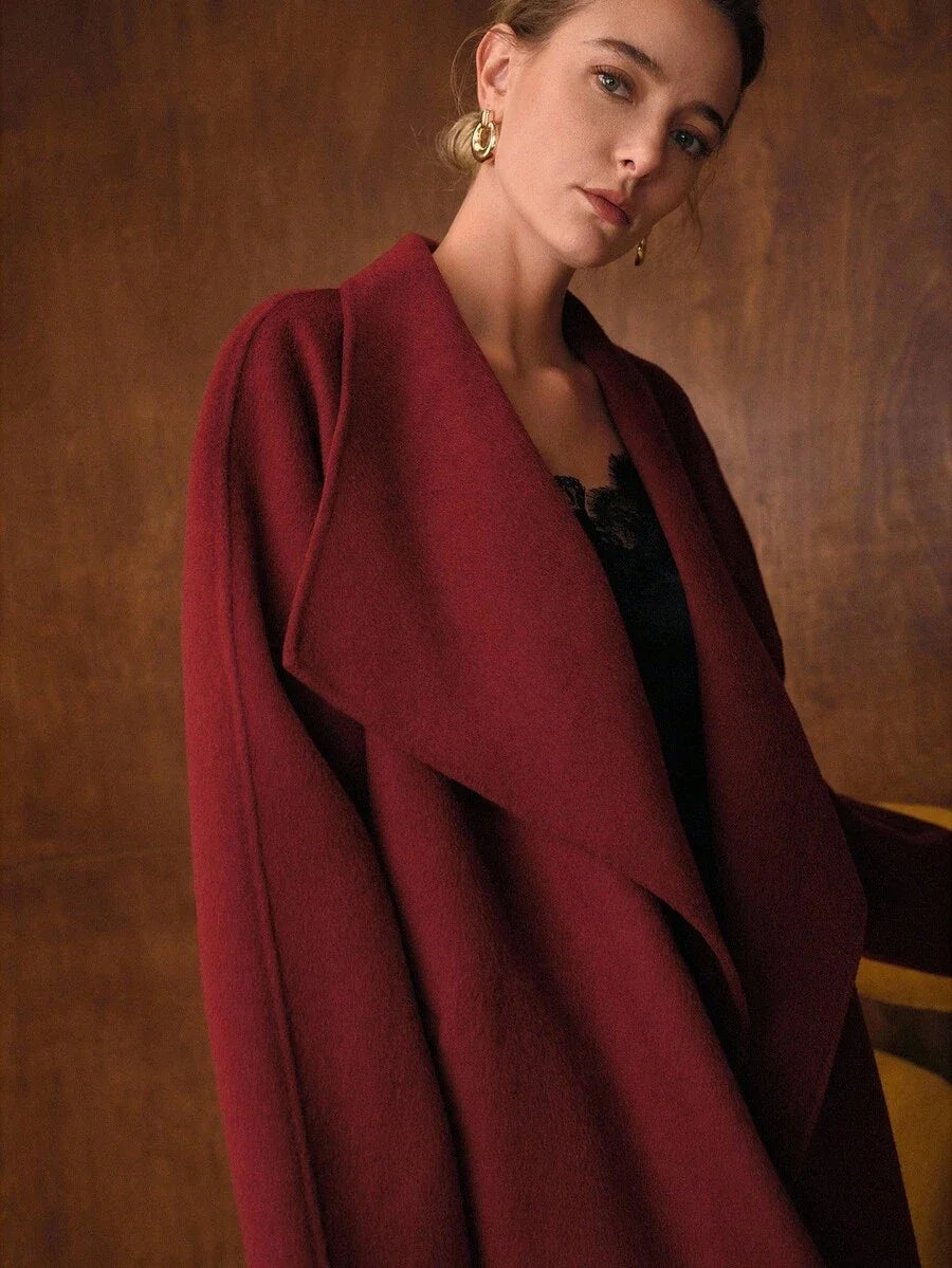 PREMIUM WOOL ELEGANT CHIC OVERSIZED COLLAR BELTED LOOSE LONG BLEND COAT AUTUMNWINTER