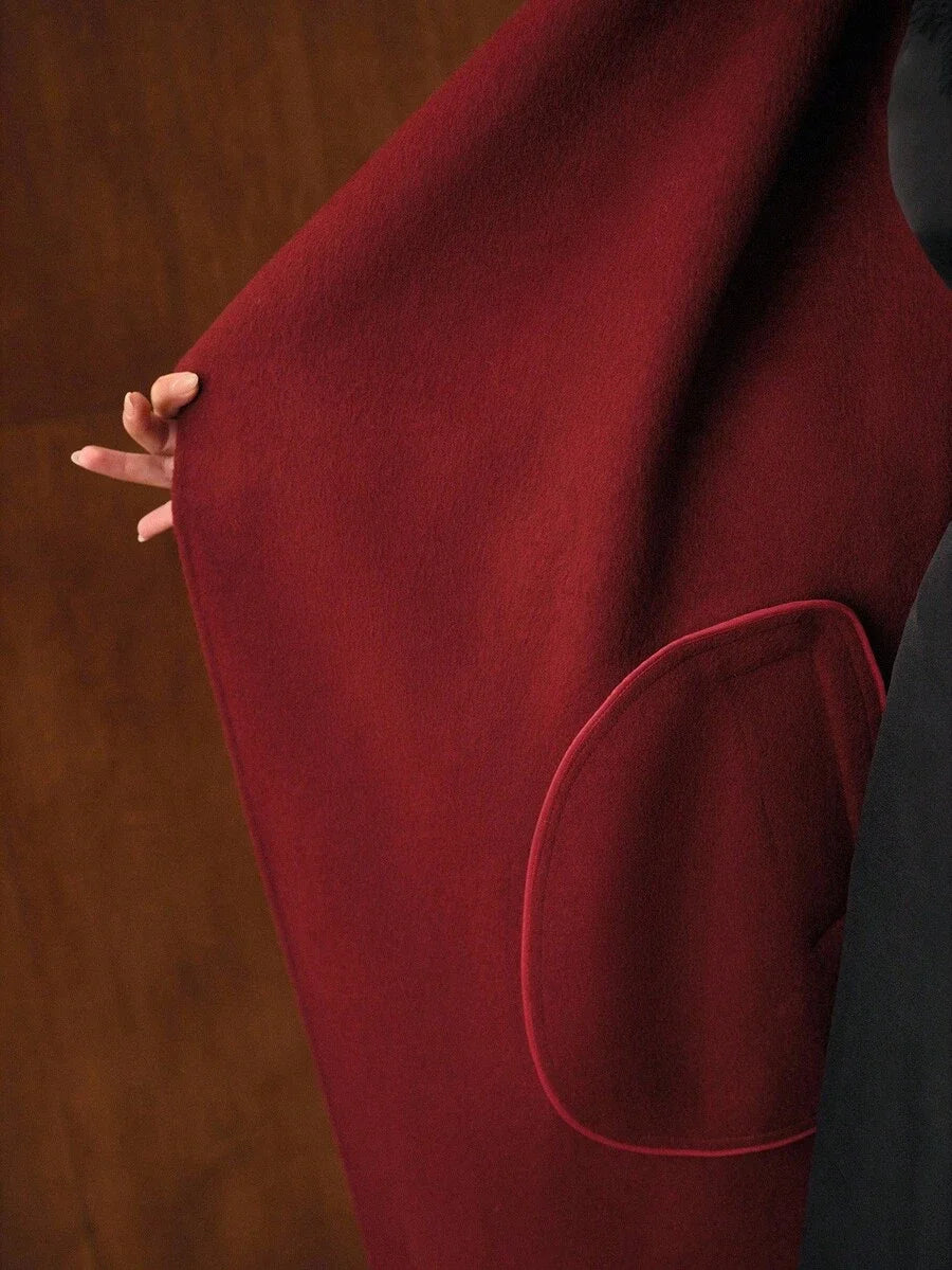 PREMIUM WOOL ELEGANT CHIC OVERSIZED COLLAR BELTED LOOSE LONG BLEND COAT AUTUMNWINTER