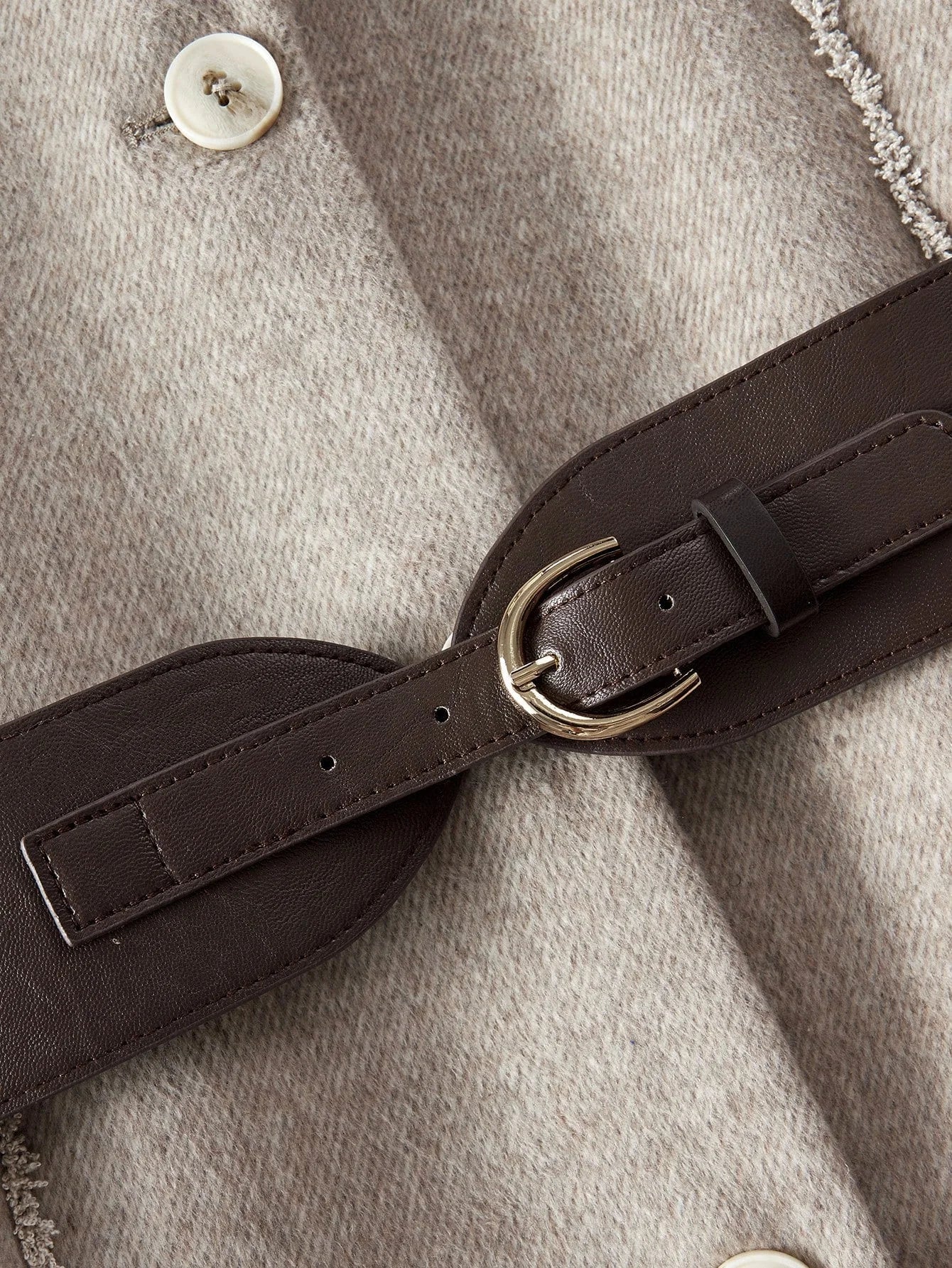 PREMIUM WOOL ELEGANT COMMUTER ROMANTIC CINCHED WAIST HERRINGBONE BLEND COAT AUTUMNWINTER