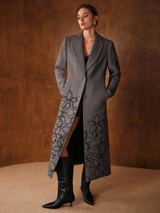 PREMIUM WOOL EMBROIDERY BUTTON UP OVERCOAT