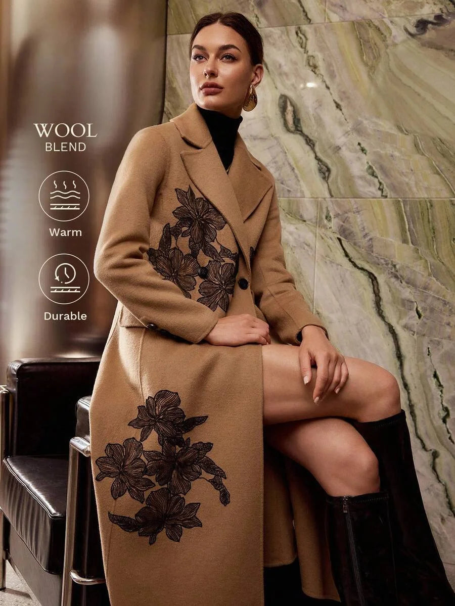 PREMIUM WOOL EMBROIDERY DOUBLE BREASTED OVERCOAT