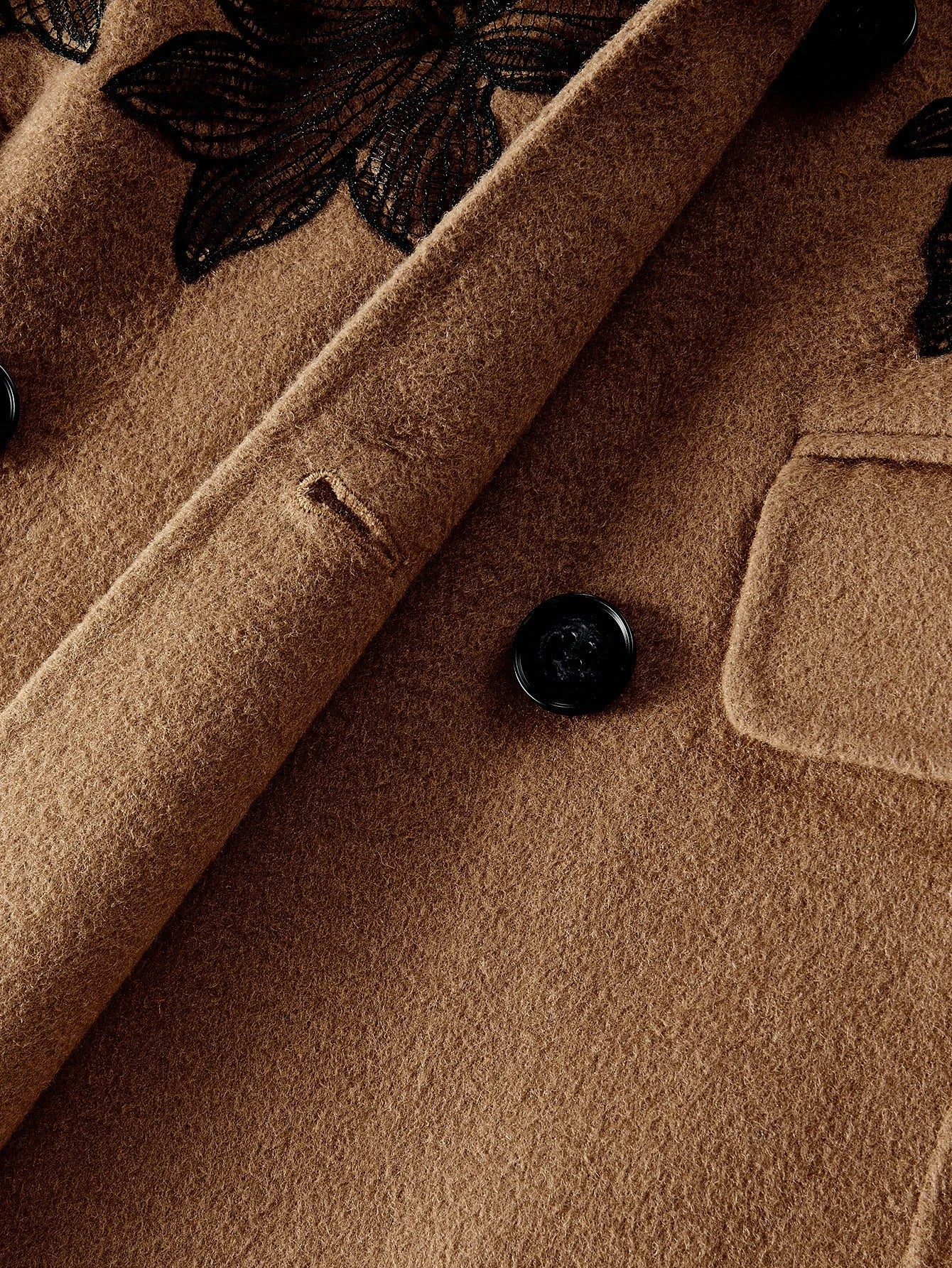 PREMIUM WOOL EMBROIDERY DOUBLE BREASTED OVERCOAT