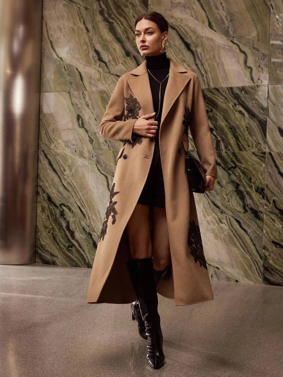 PREMIUM WOOL EMBROIDERY DOUBLE BREASTED OVERCOAT