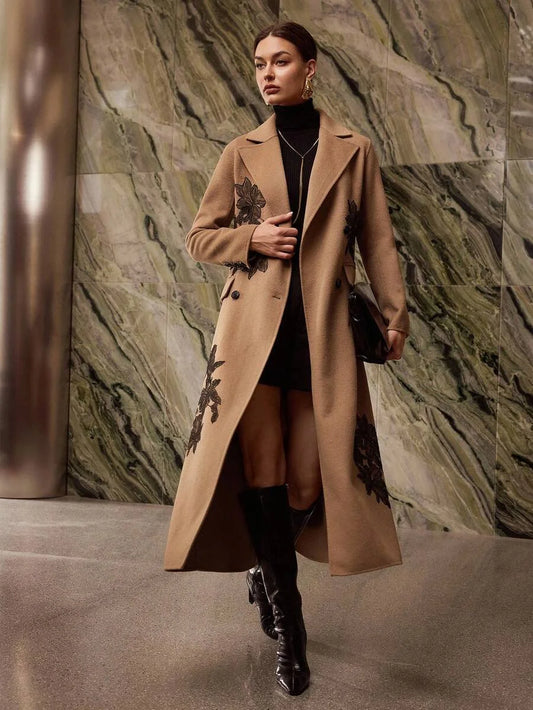 PREMIUM WOOL EMBROIDERY DOUBLE BREASTED OVERCOAT