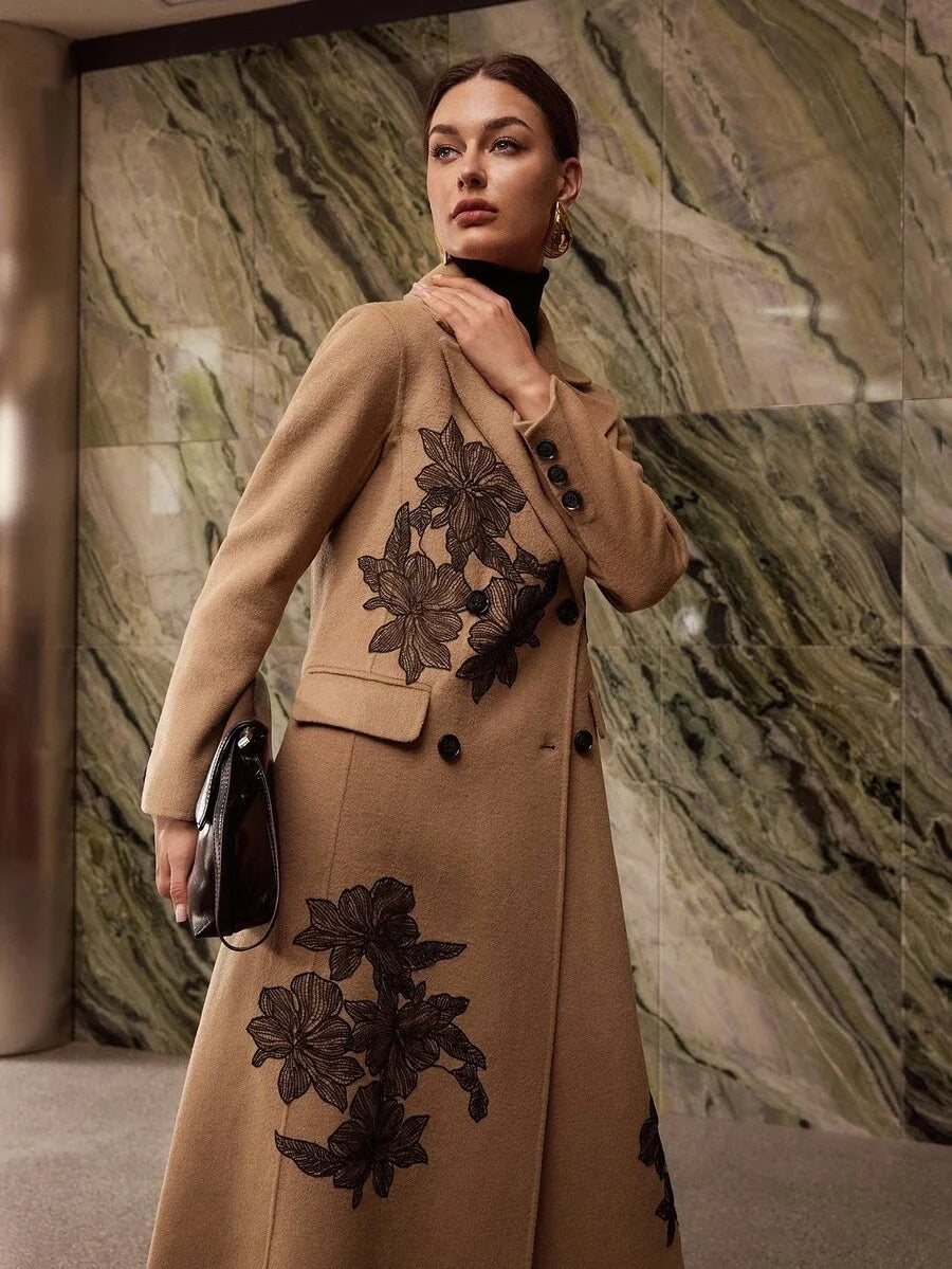 PREMIUM WOOL EMBROIDERY DOUBLE BREASTED OVERCOAT