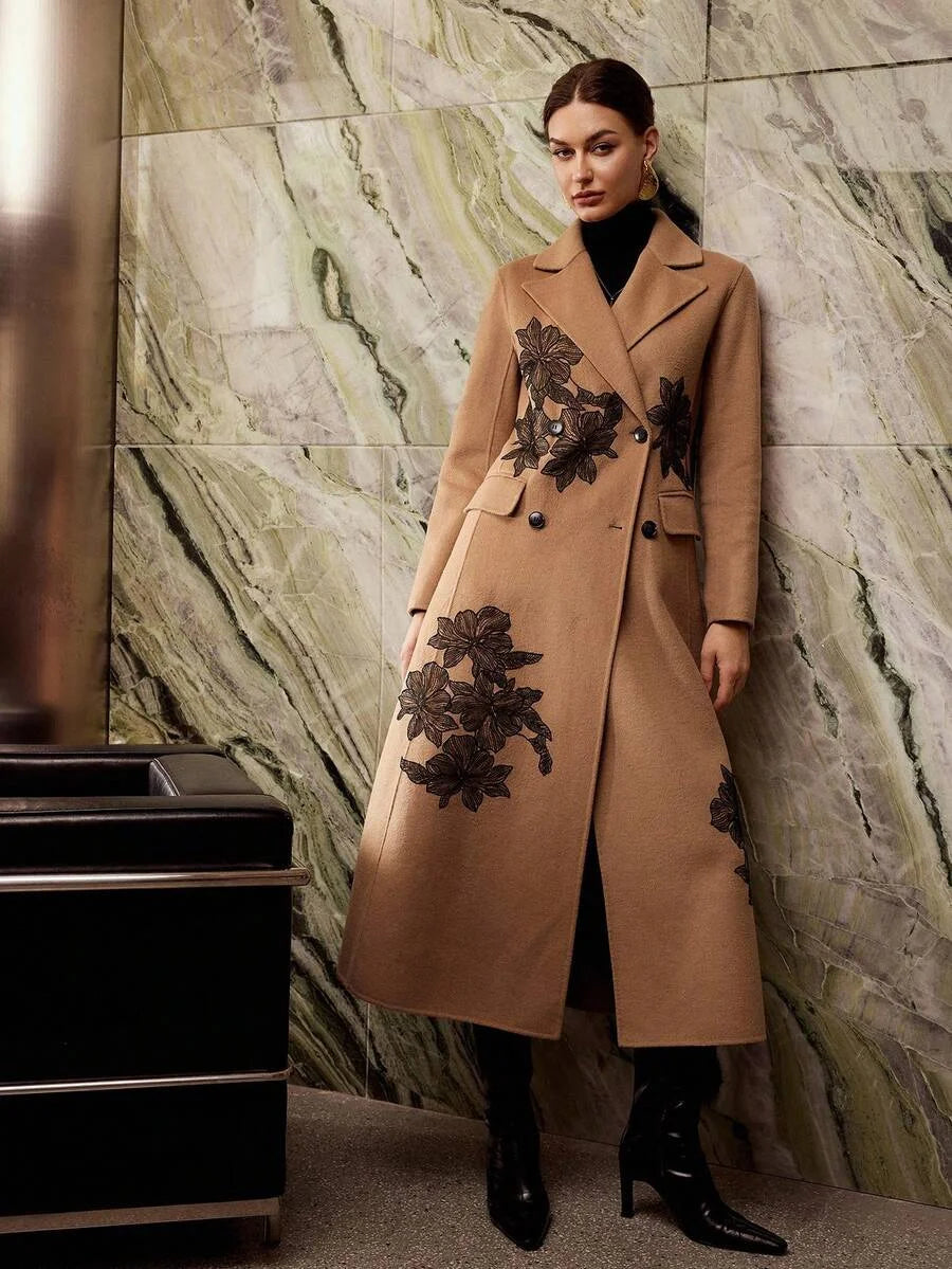 PREMIUM WOOL EMBROIDERY DOUBLE BREASTED OVERCOAT