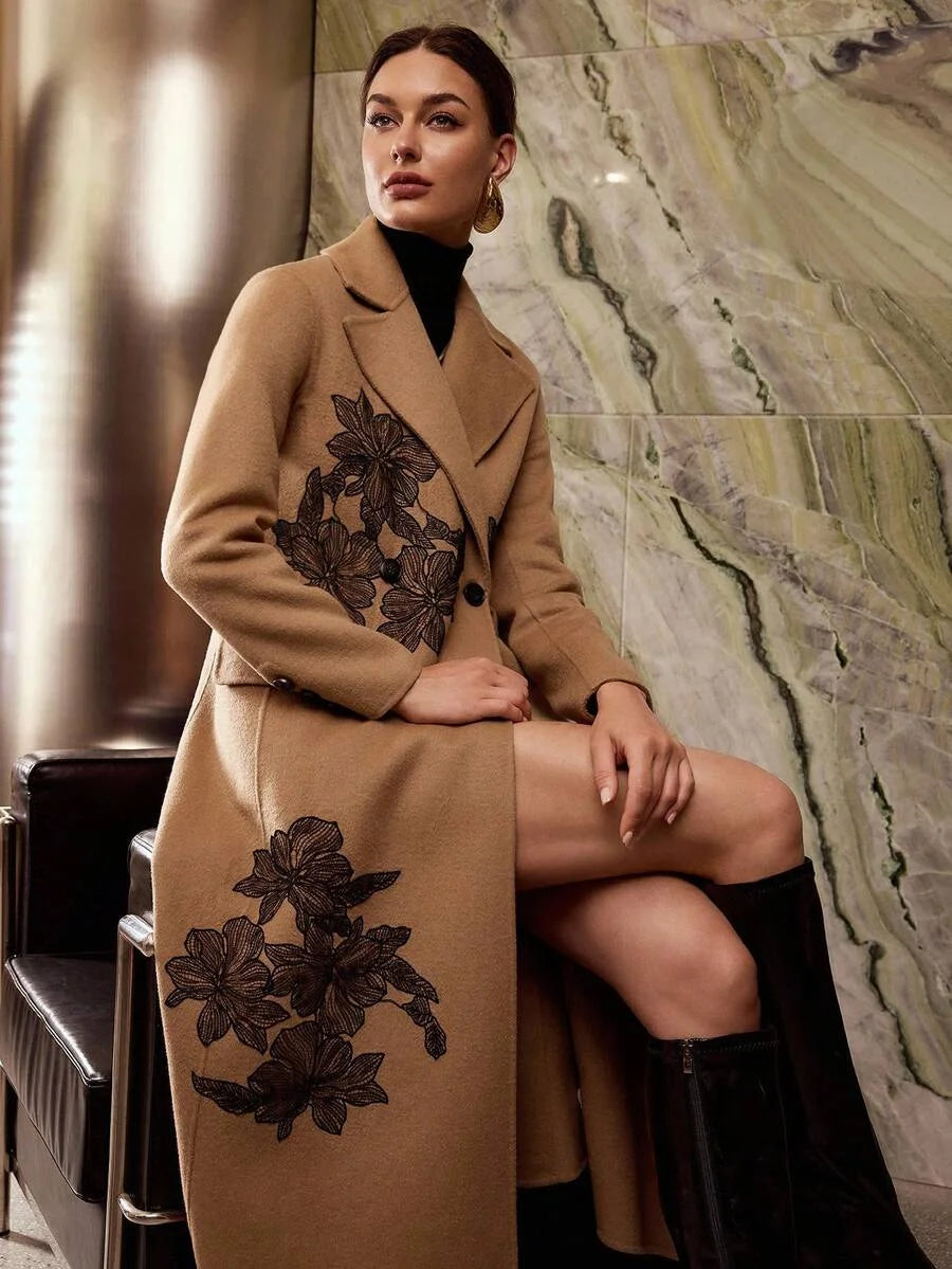 PREMIUM WOOL EMBROIDERY DOUBLE BREASTED OVERCOAT