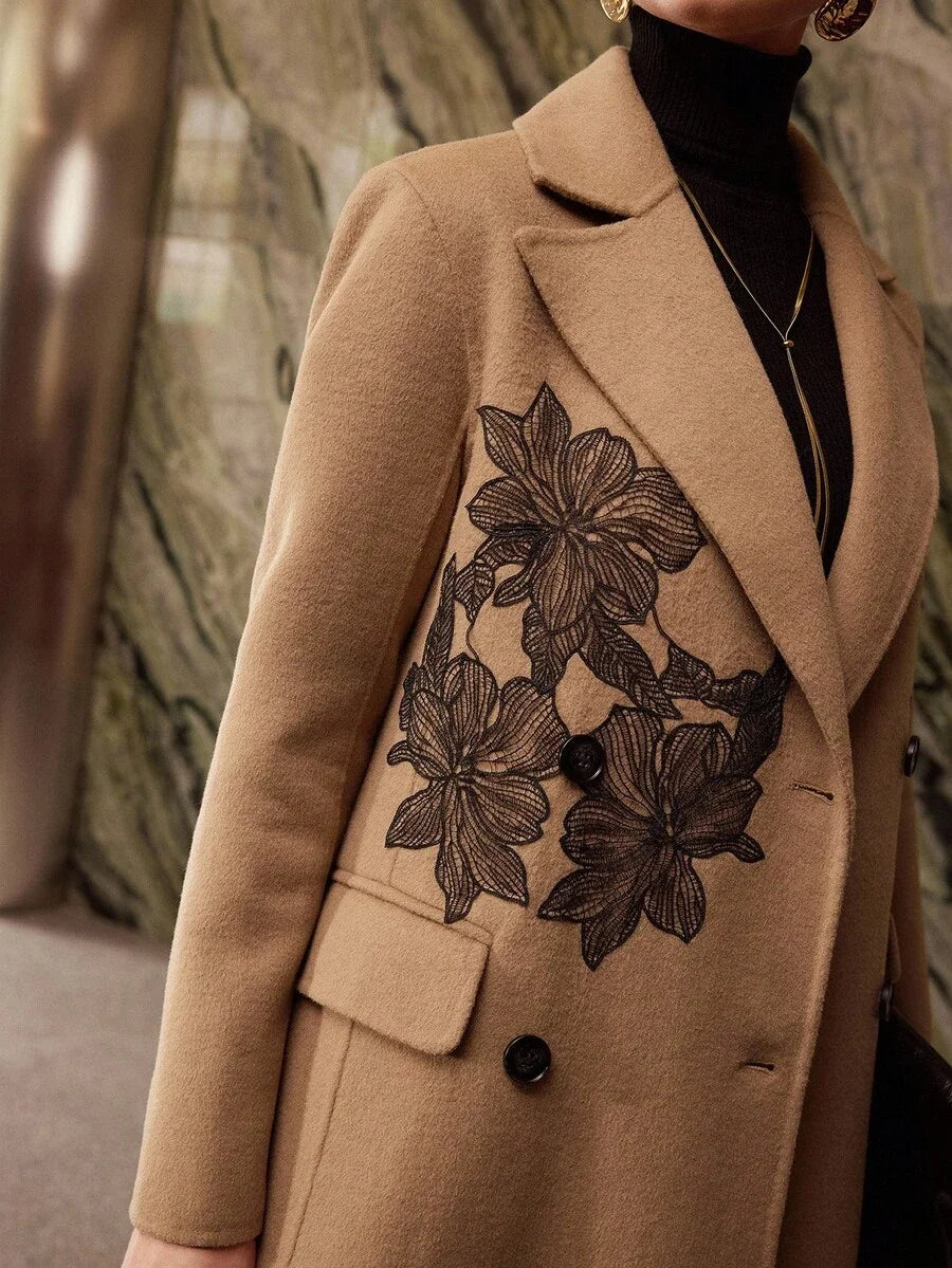 PREMIUM WOOL EMBROIDERY DOUBLE BREASTED OVERCOAT