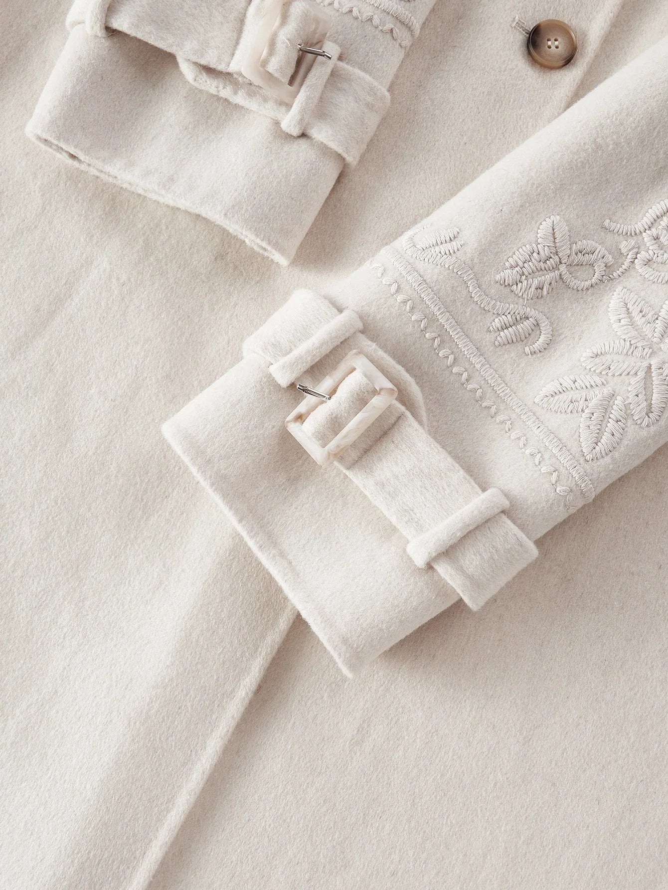 PREMIUM WOOL EMBROIDERY LAPEL COLLAR BUCKLE BELTED OVERCOAT