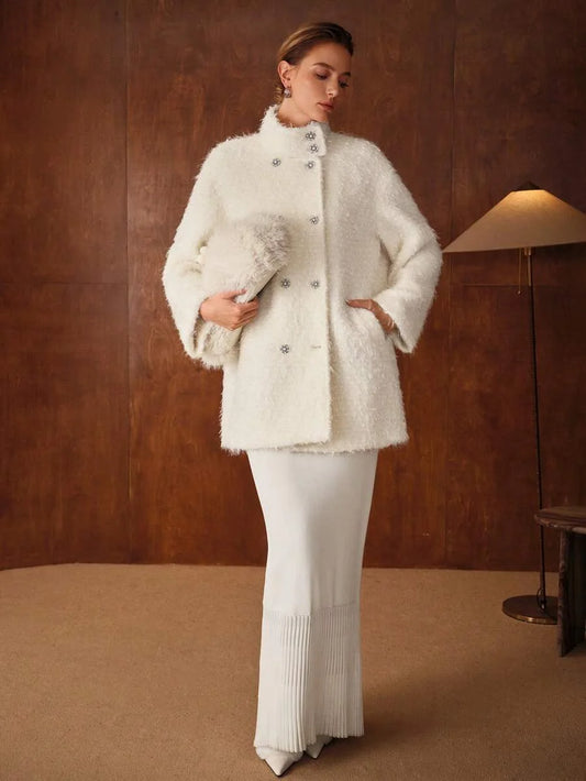 PREMIUM WOOL FAUX PEARL BUTTON OVERCOAT AUTUMNWINTER