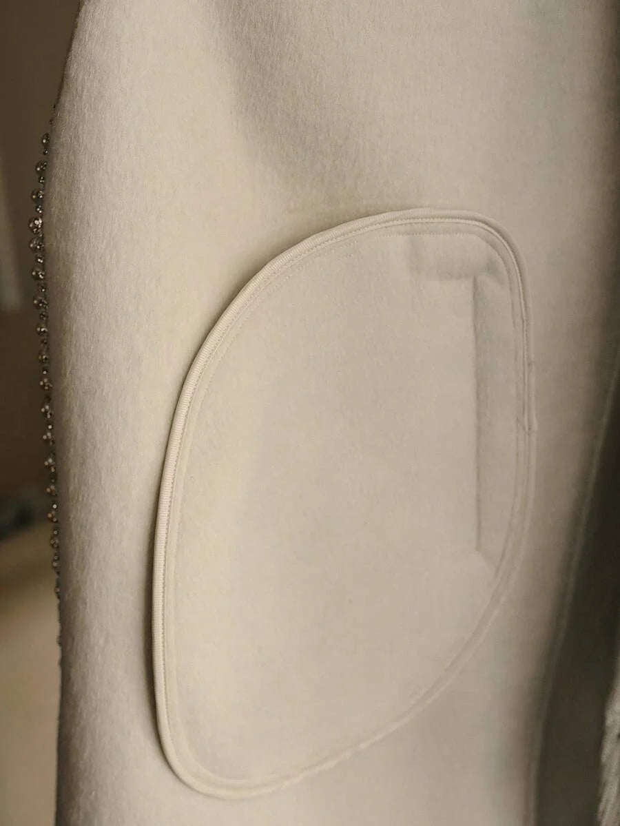 PREMIUM WOOL FAUX PEARL TRIM FUZZY PANEL BELTED OVERCOAT