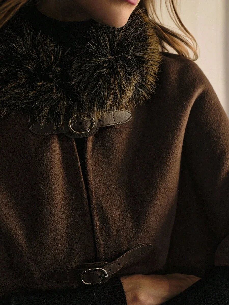 PREMIUM WOOL FUZZY COLLAR OVERCOAT