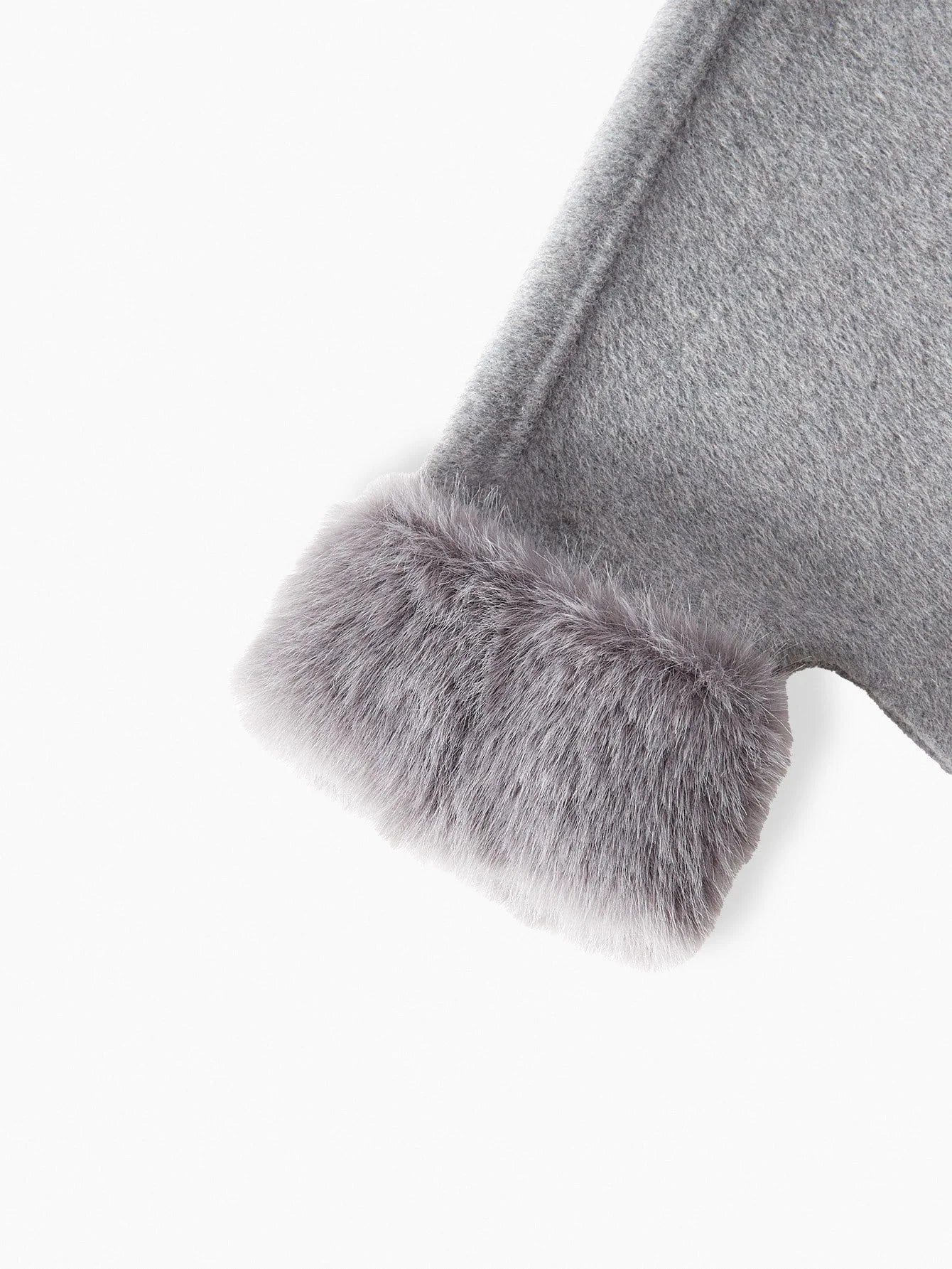 PREMIUM WOOL FUZZY PANEL BATWING SLEEVE BELTED CAPE OVERCOAT FALL WINTER