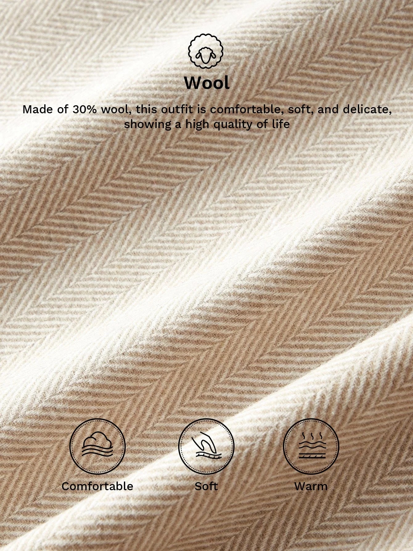 PREMIUM WOOL HERRINGBONE PRINT CONTRAST FUZZY COLLAR DOUBLE BREASTED PLACKET FLAP POCKET BELTED