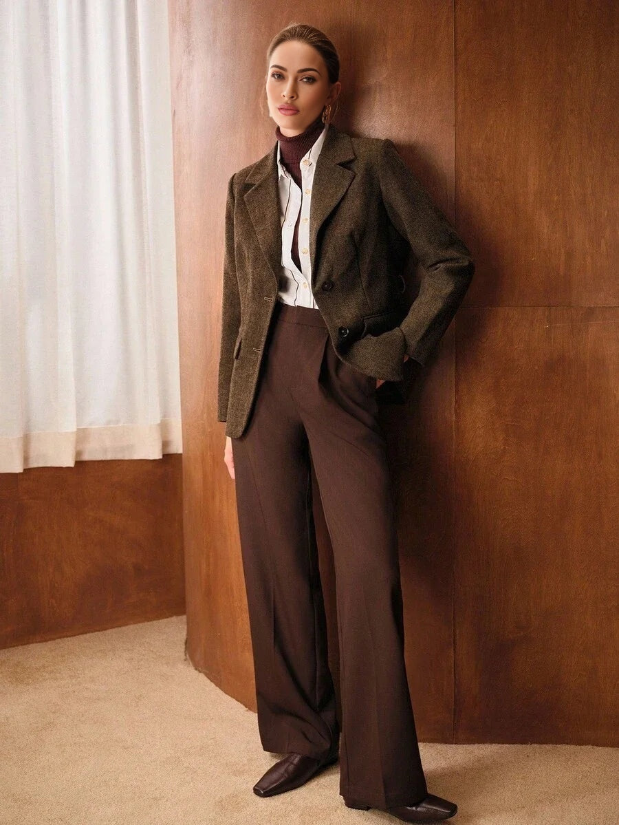 PREMIUM WOOL LAPEL COLLAR BELTED BLAZER