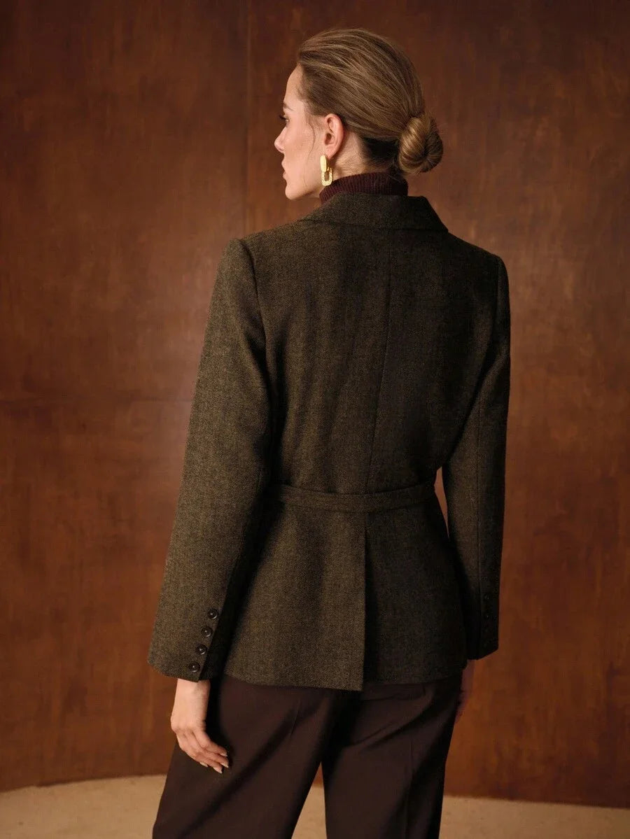 PREMIUM WOOL LAPEL COLLAR BELTED BLAZER