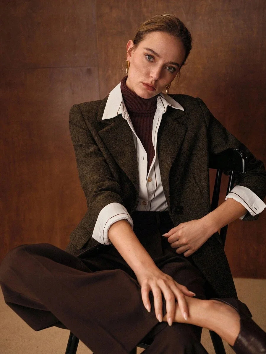 PREMIUM WOOL LAPEL COLLAR BELTED BLAZER