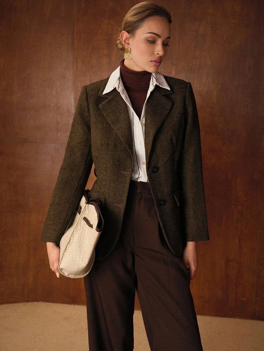 PREMIUM WOOL LAPEL COLLAR BELTED BLAZER