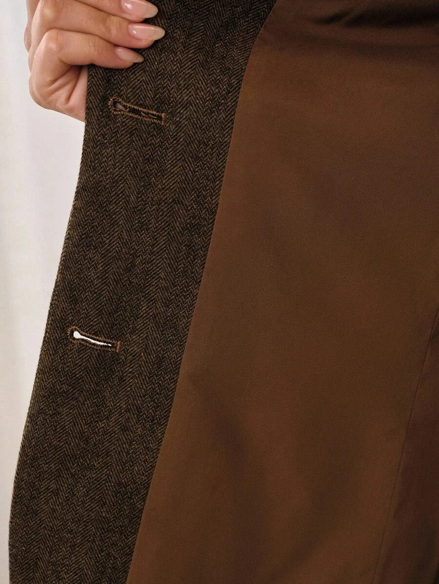 PREMIUM WOOL LAPEL COLLAR BELTED BLAZER