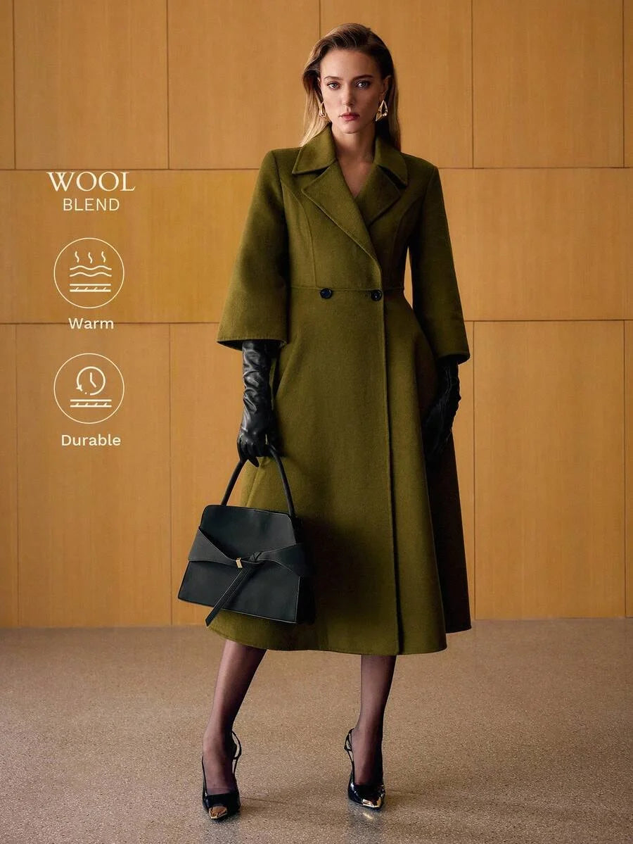 PREMIUM WOOL LAPEL COLLAR DOUBLE BREASTED PLACKET OVERCOAT