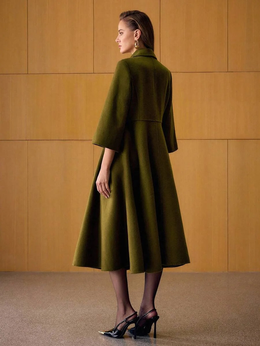 PREMIUM WOOL LAPEL COLLAR DOUBLE BREASTED PLACKET OVERCOAT