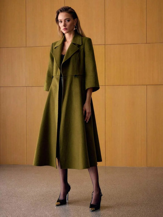 PREMIUM WOOL LAPEL COLLAR DOUBLE BREASTED PLACKET OVERCOAT