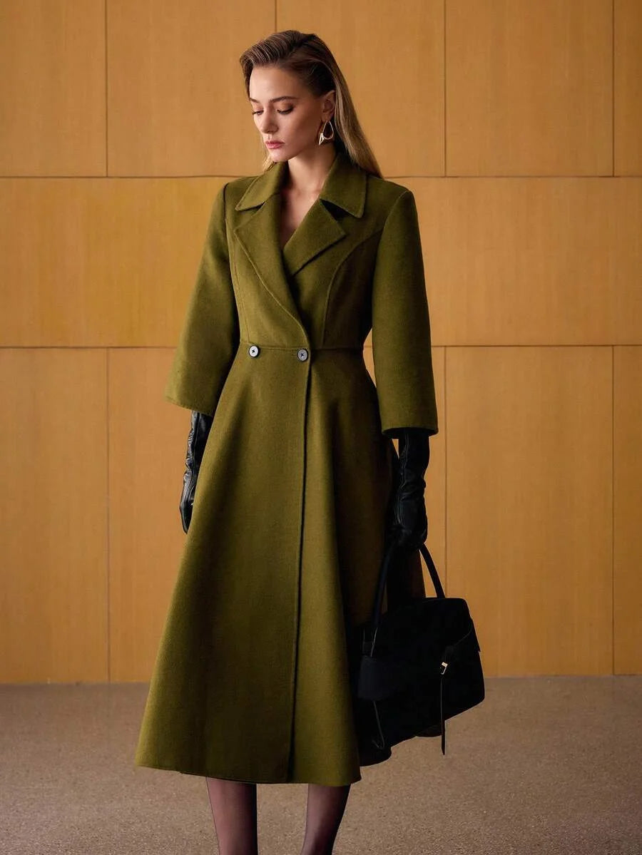 PREMIUM WOOL LAPEL COLLAR DOUBLE BREASTED PLACKET OVERCOAT