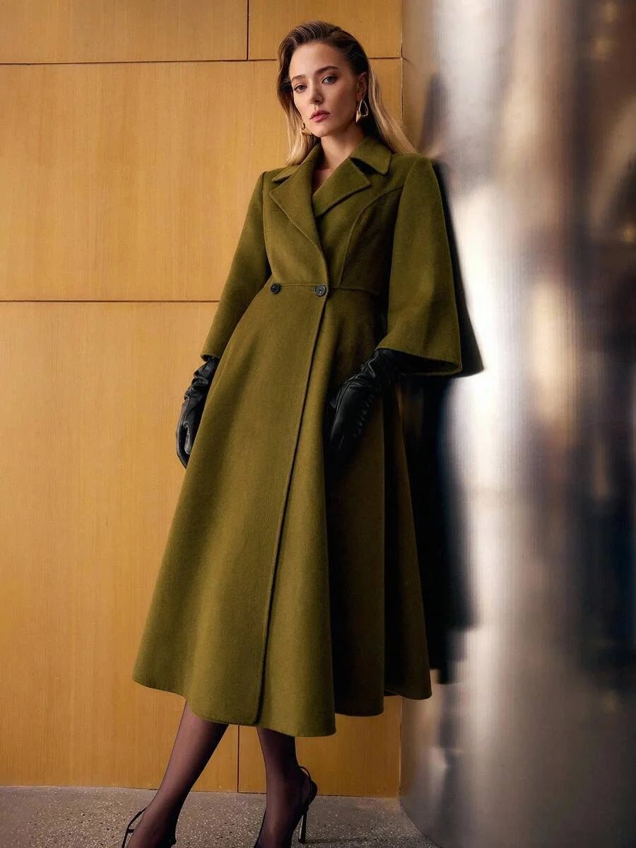 PREMIUM WOOL LAPEL COLLAR DOUBLE BREASTED PLACKET OVERCOAT