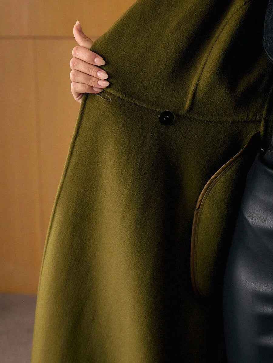 PREMIUM WOOL LAPEL COLLAR DOUBLE BREASTED PLACKET OVERCOAT