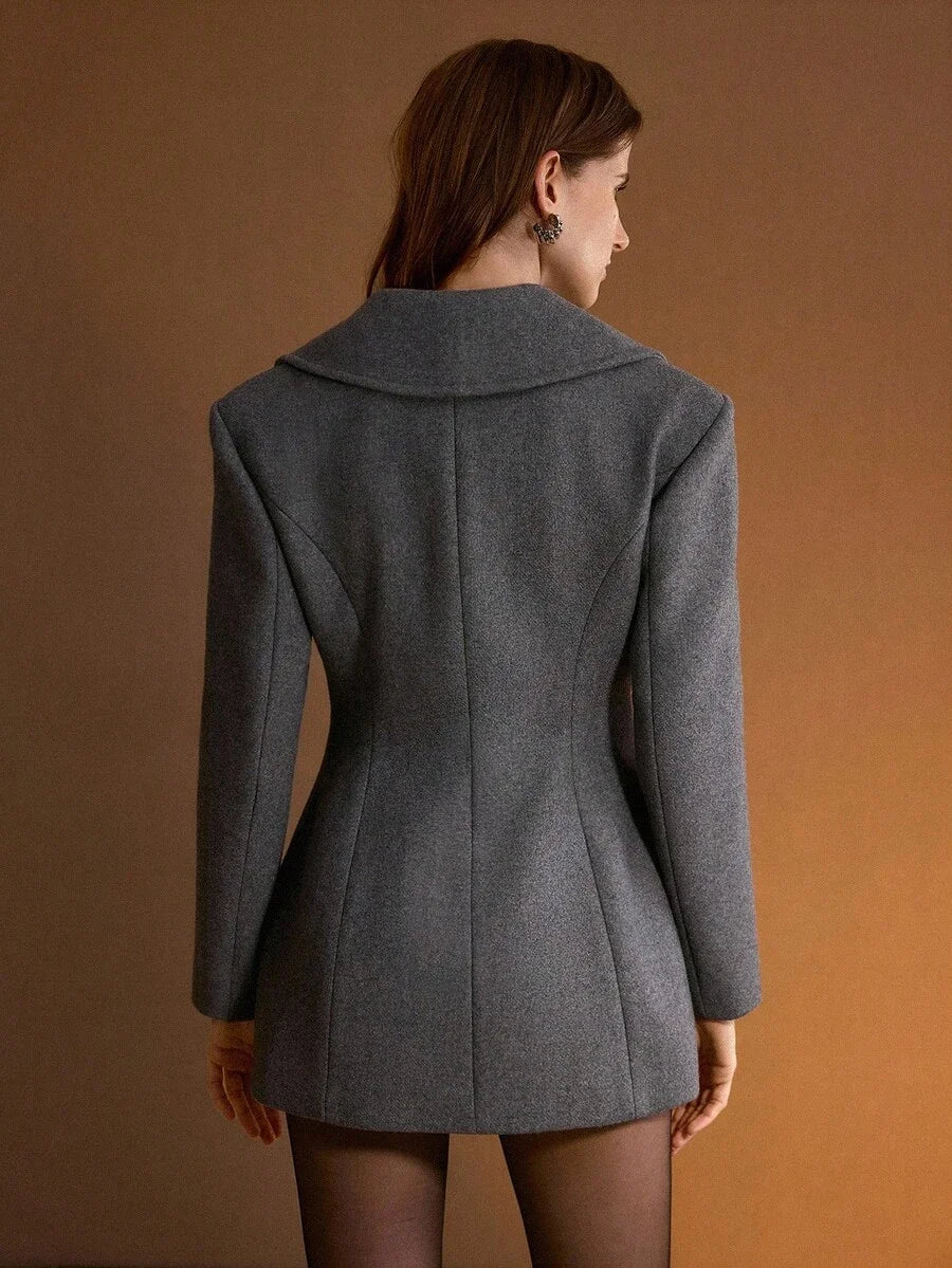 PREMIUM WOOL LAPEL COLLAR DOUBLE BREASTED PLACKET OVERCOAT FOR AUTUMN amp WINTER