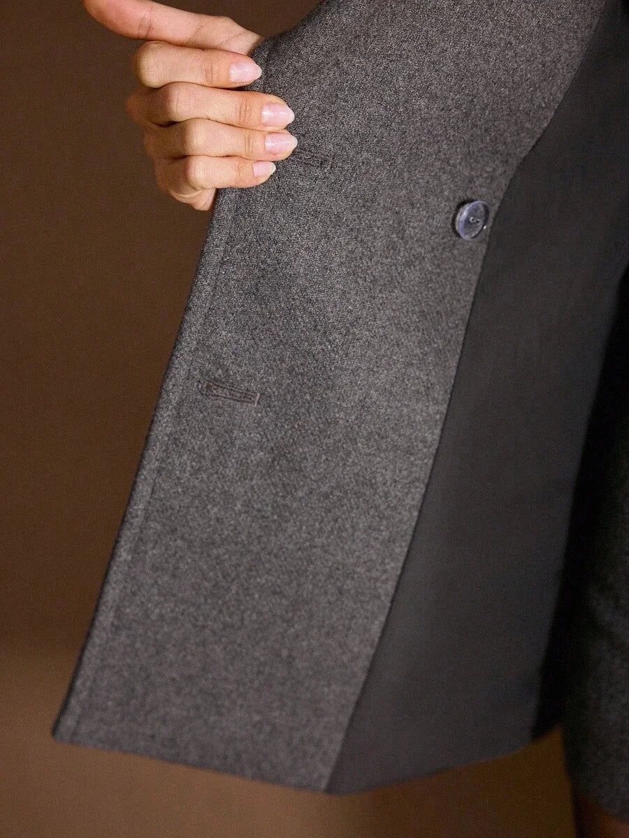 PREMIUM WOOL LAPEL COLLAR DOUBLE BREASTED PLACKET OVERCOAT FOR AUTUMN amp WINTER