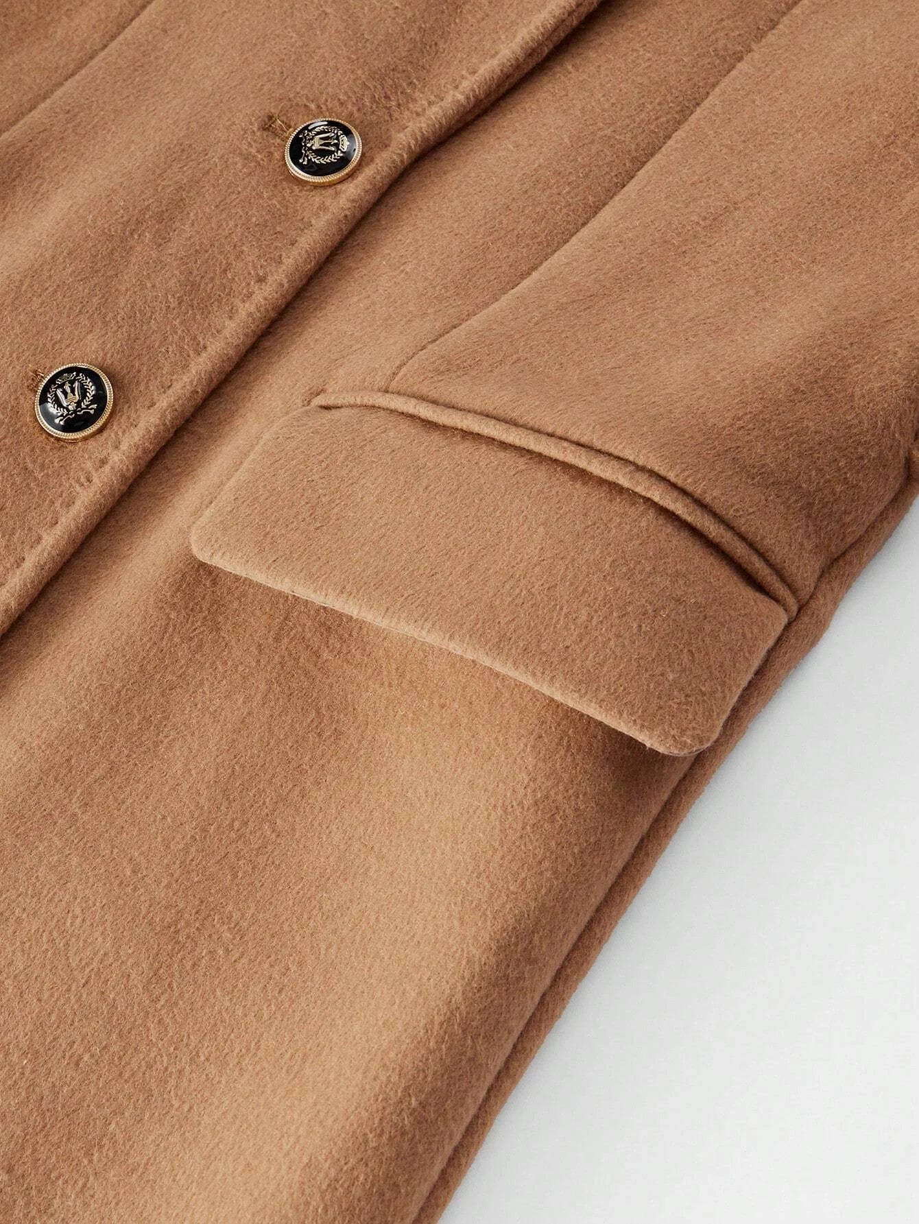 PREMIUM WOOL LAPEL COLLAR FLAP DETAIL BELTED LONG OVERCOAT