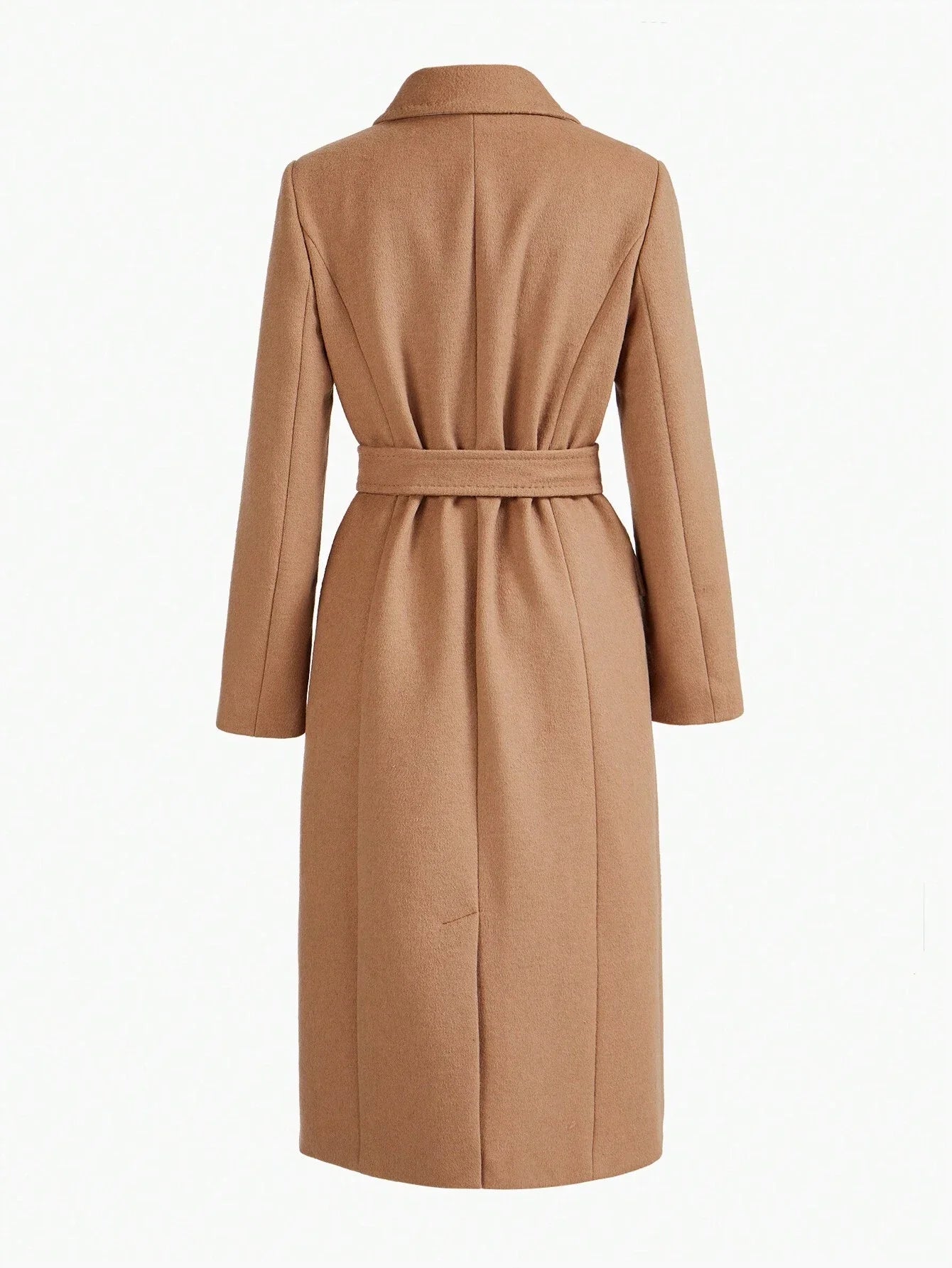 PREMIUM WOOL LAPEL COLLAR FLAP DETAIL BELTED LONG OVERCOAT