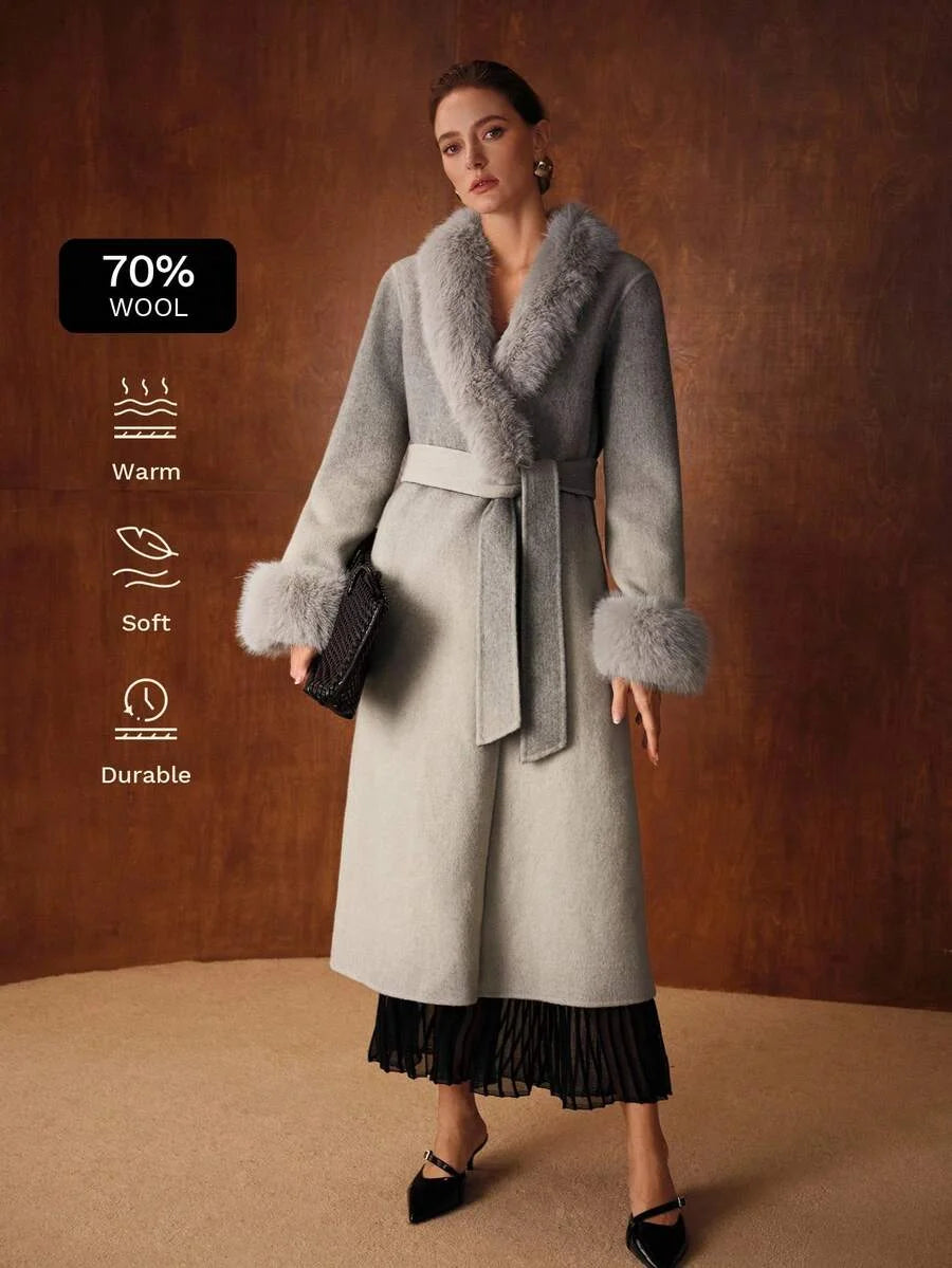 PREMIUM WOOL OMBRE FURRY TRIM OVERCOAT