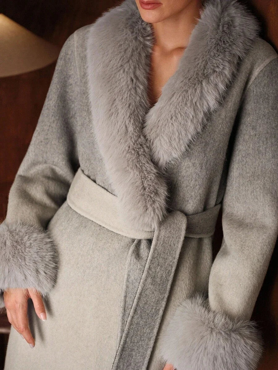 PREMIUM WOOL OMBRE FURRY TRIM OVERCOAT