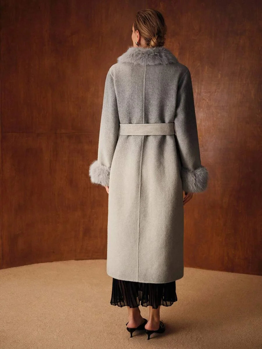 PREMIUM WOOL OMBRE FURRY TRIM OVERCOAT