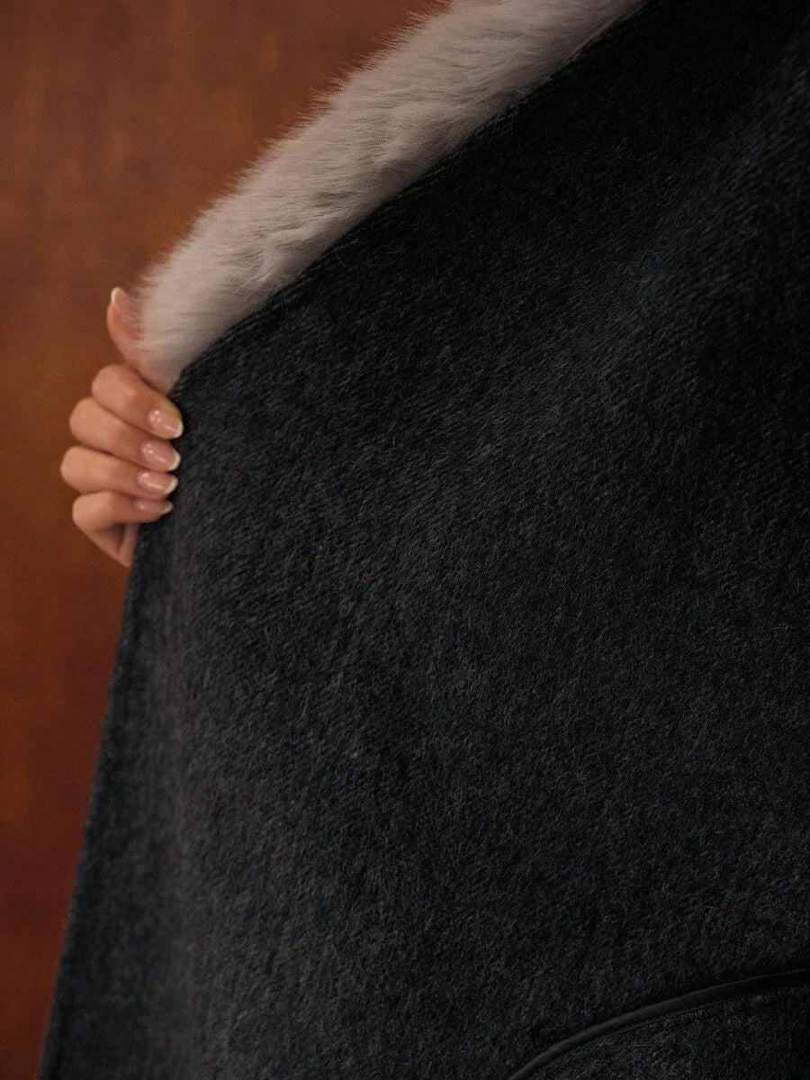 PREMIUM WOOL OMBRE FURRY TRIM OVERCOAT